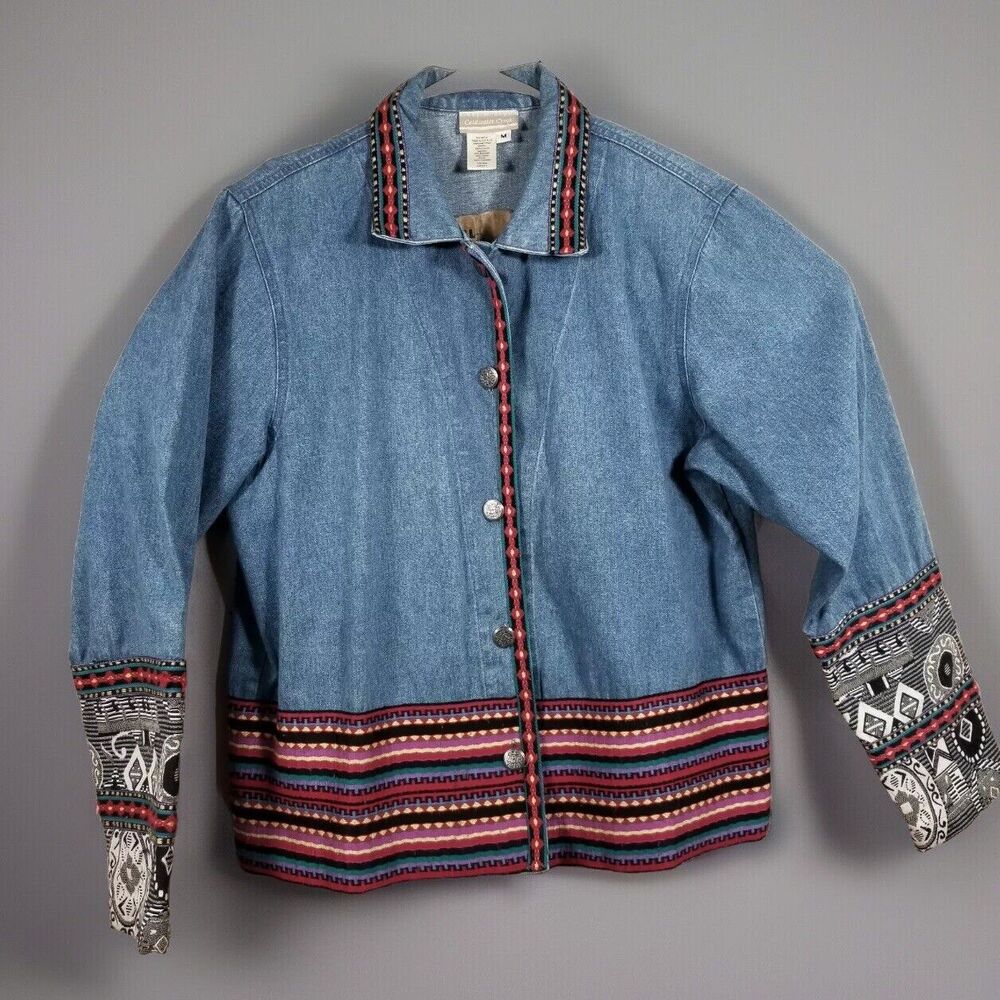 Coldwater Creek Jacket Womens Medium Embroidered Tapestry Denim Boho USA Made